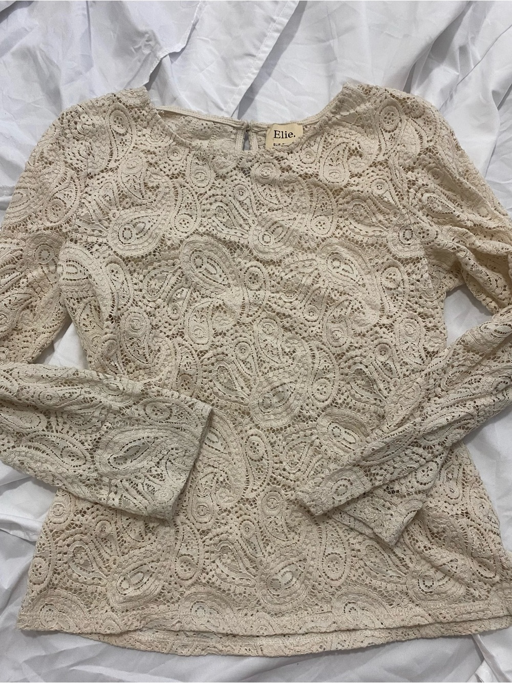 Elie. Cream Lace Long Sleeve Top